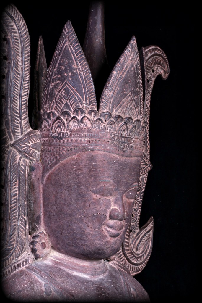 Extremely Rare 18C Wood Ava Burma Buddha #CA1075